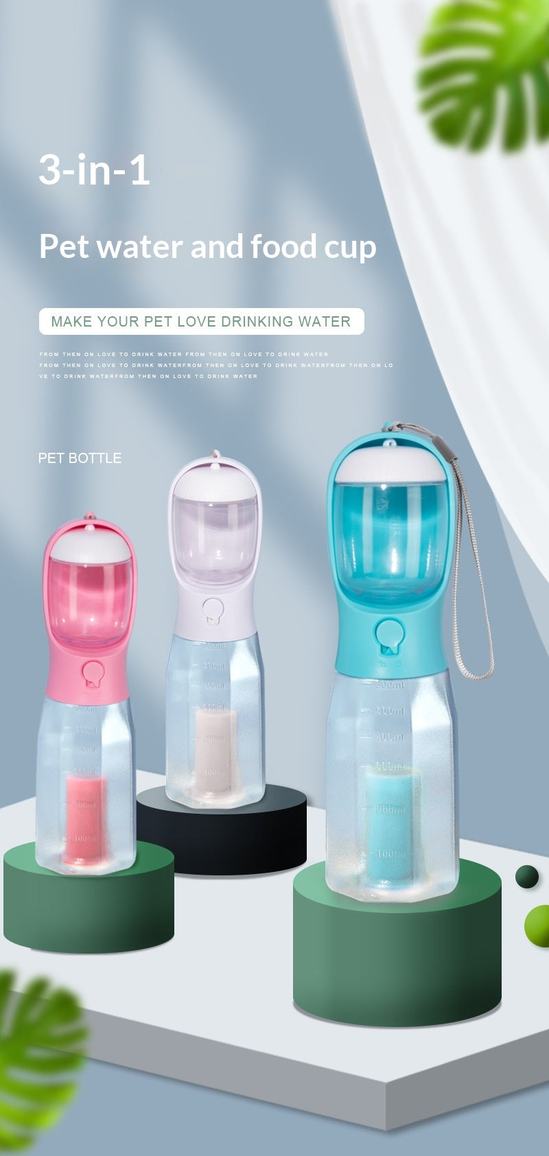 3-in-1 Pet Travel Bottle – Easy Hydration On the Go (600ml)